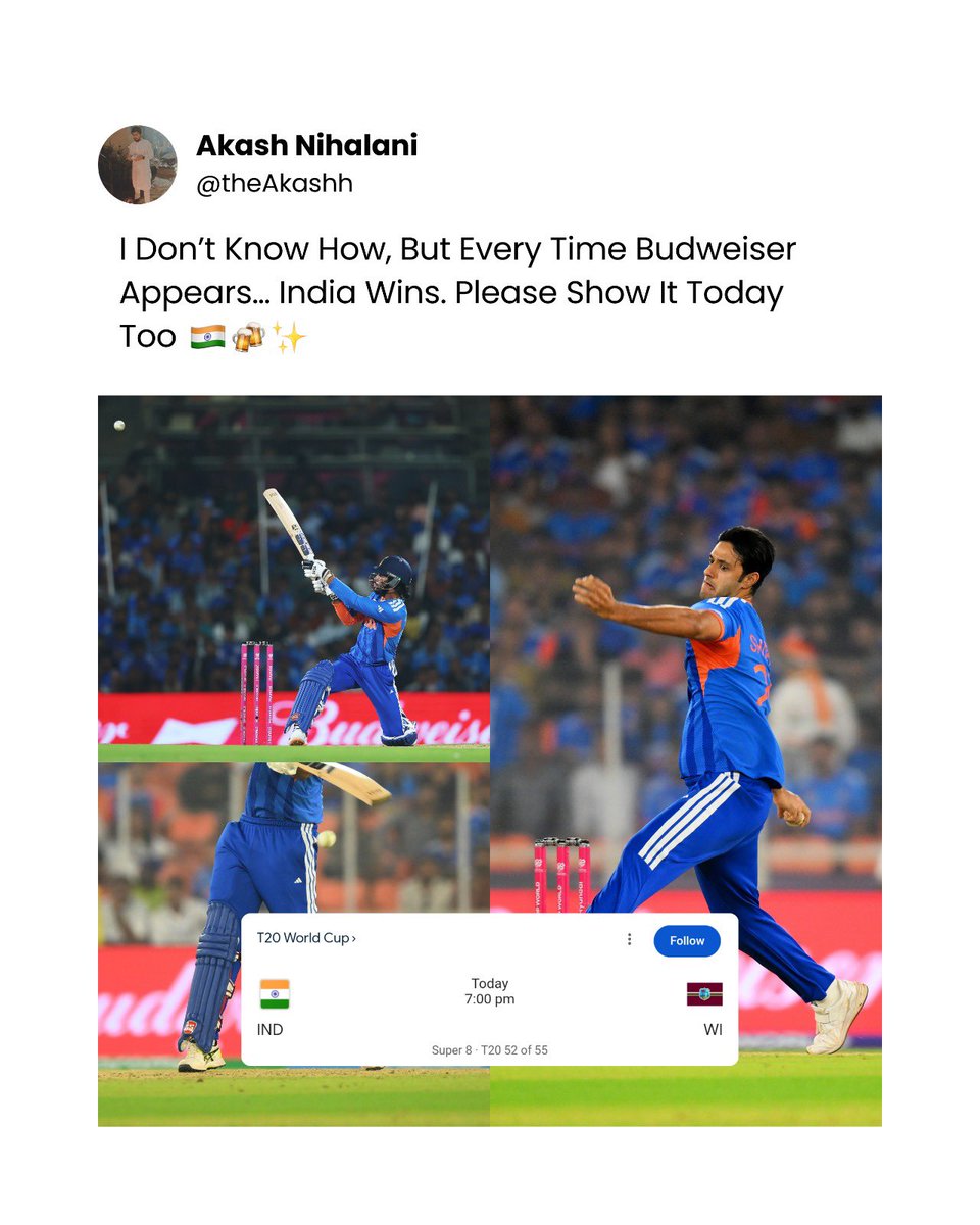 theAkashh's tweet photo. #INDvsWI
#BudLuck
#T20WorldCup2026 https://t.co/NUQLBrKfz6