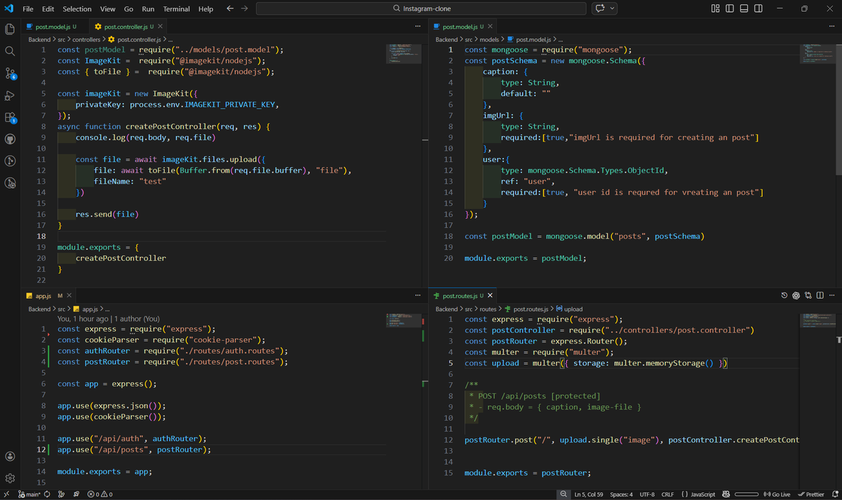 SameerDev106's tweet photo. #Day102 🚀
Used bcryptjs for secure password hashing.
Set up Post module with router &amp; controller structure.
Integrated Multer with memoryStorage for image handling.
Learning why reading docs matters in real development💪
#100DaysOfCode #Backend #NodeJS #BuildInPublic @sheryians_ https://t.co/yLb7ty23sh