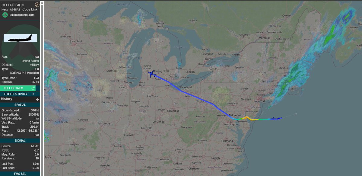 SR_Planespotter's tweet photo. AAS equipped P-8A 169008 #AE57CD has departed Dover AFB ( using tactical hex #AE68A2 ) and is now headed home to NAS Whidbey Island, returning from the Middle East.
This leaves just two AAS equipped P-8s in the region. ( 571 and 565 ) https://t.co/PQeY3xVBrW