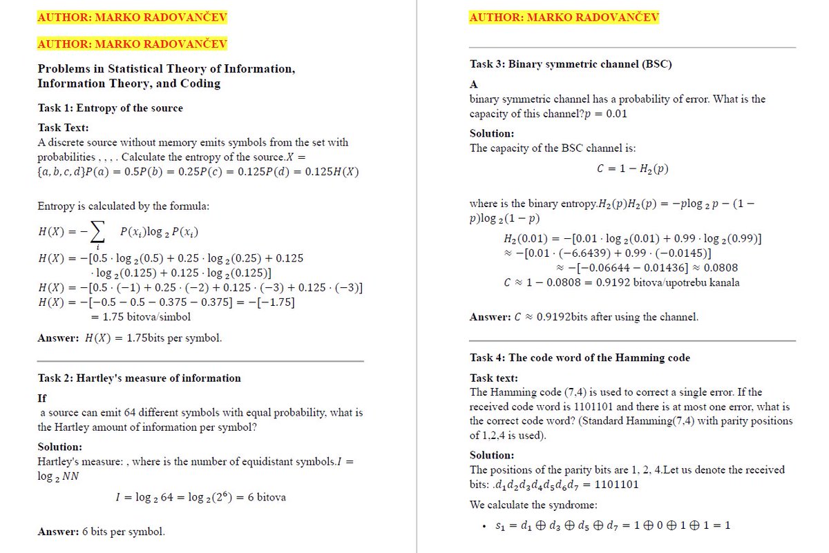 ramarko1's tweet image. #statistika #stastic   #фтн  #НИС #Microsoft   #HRM #hrmanagement #LjudskiResursi #statistics  #kodovanja #StiT #theoryofinformation  #terzin #Evolution #evolucija #chinese #ChineseDaily 
AUTHOR: MARKO RADOVANČEV
Problems in Statistical Theory of Information and Coding