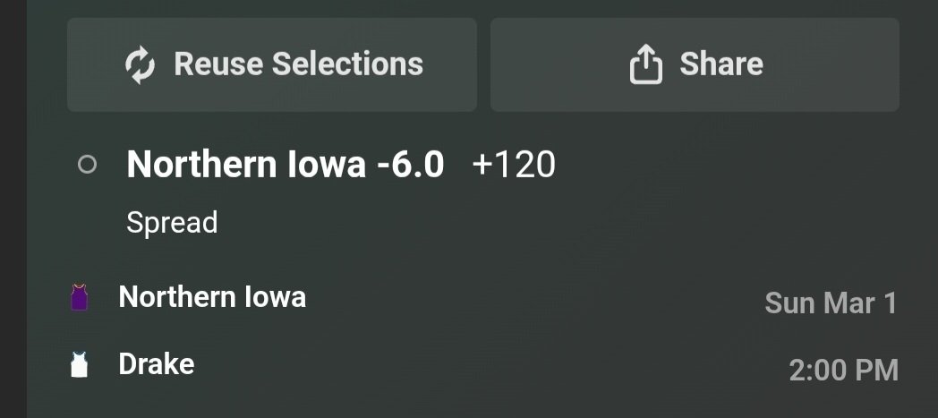 Only playing one #ncaambb game today.  

SGP: UNI/Drake. UNI -3, game total under 140

The model likes UNI to win by 7-10 points in just over 52% of the sims. So also playing a half unit on UNI -6

Bet small if tailing. 

#ncaapicks