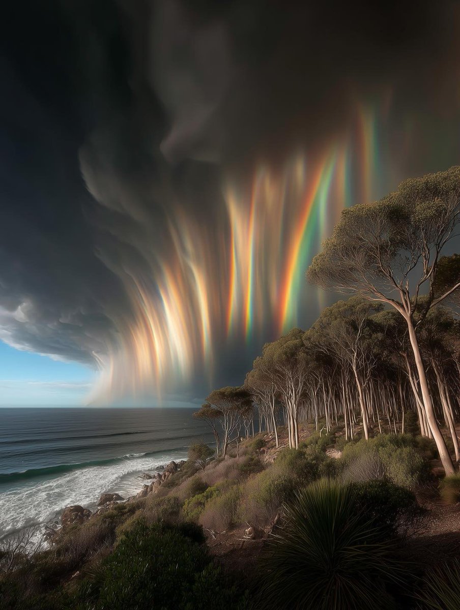 The sky split into prism beams over the coast 
 Apollo Bay, Australia