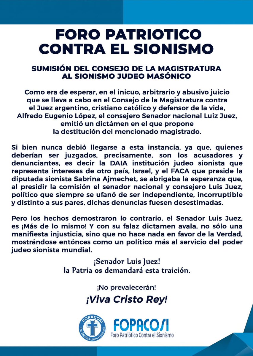 Foro Patriótico Contra el Sionismo tweet media