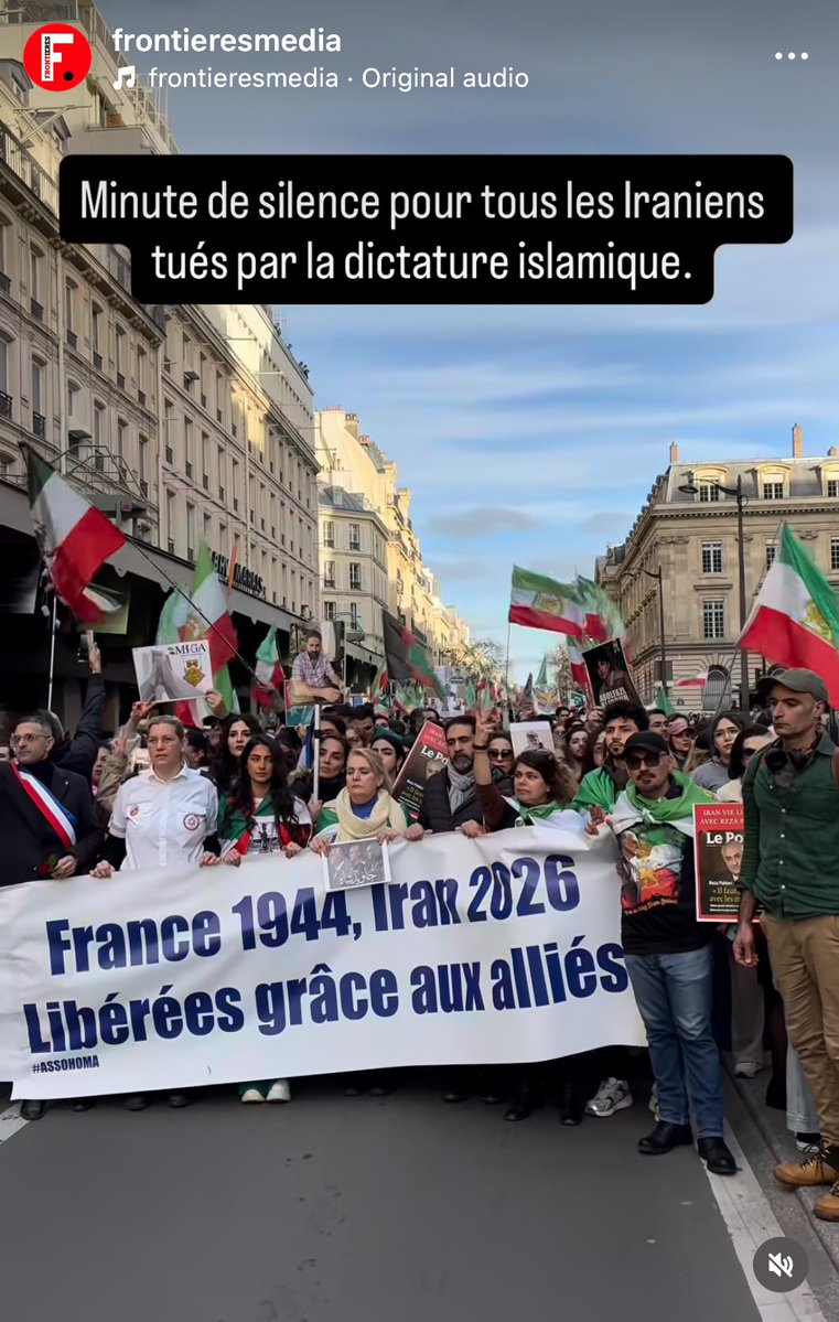 People in Paris today holding a banner that says: “France 1944, Iran 2026. Liberated thanks to the allies.”

Why does everything have to be compared to the Second World War?

(The caption says: “Minute of silence for all the Iranians killed by the Islamic dictatorship.”)