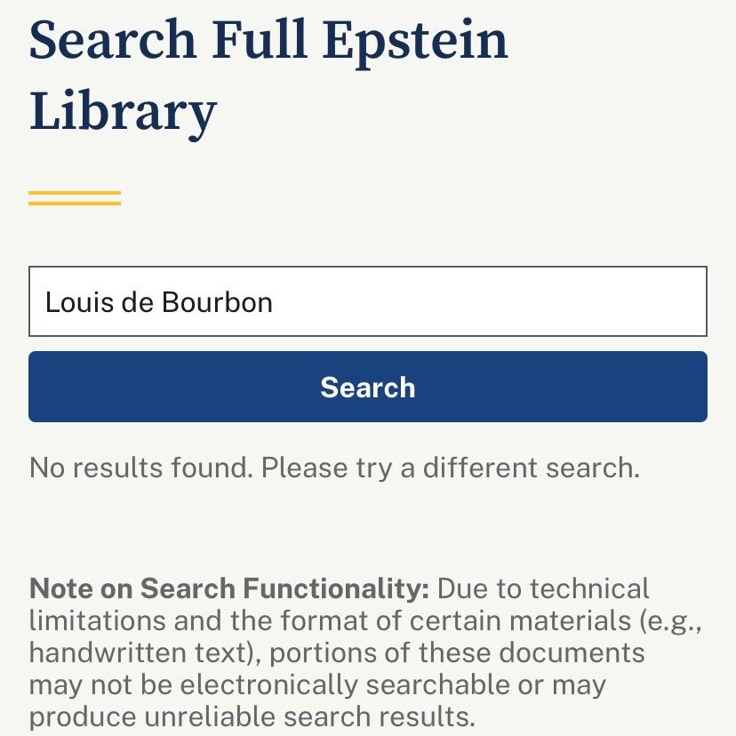 📥⚜️ 𝗙𝗟𝗔𝗦𝗛 — La publication des millions de pages des Epstein Files a RÉVÉLÉ de nombreux noms de personnalités publiques, mais Louis de Bourbon, duc d’Anjou et prétendant légitimiste au trône de France et de Navarre, n’y figure pas. (Cercle d'Action Légitimiste)