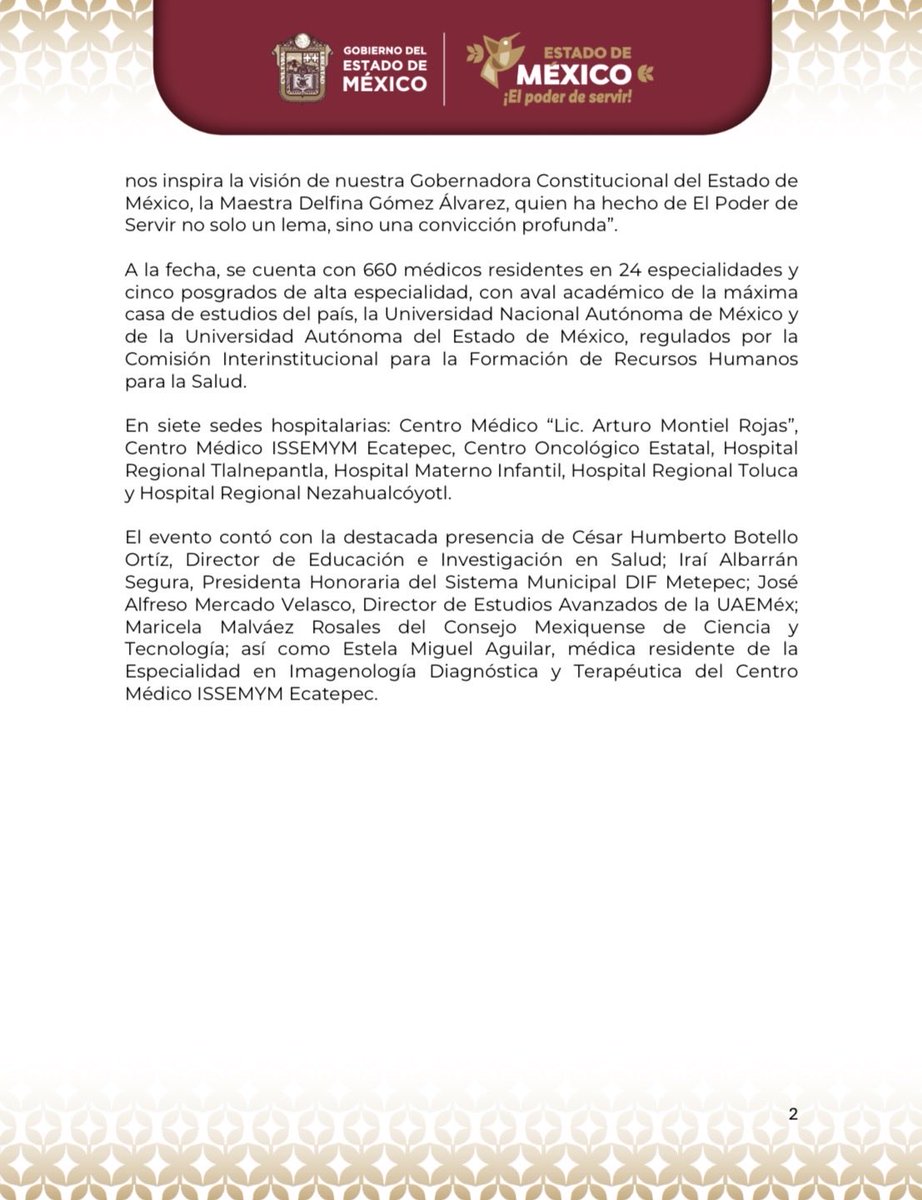 OficialiaEdoMex's tweet photo. 📰#ComunicadoDePrensa:
Avanza @Edomex en la formación de personal médico con especialidades; egresan 196 residentes del @Issemym.
Su formación apunta a especialidades para atender pacientes con cáncer, enfermedades del adulto mayor, mujeres embarazadas у bebés.
#ElPoderDeServir https://t.co/hakCwKZhR5