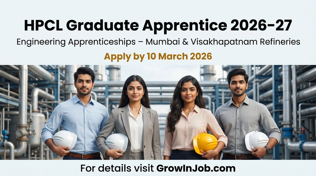 growinjob's tweet photo. HPCL is hiring Graduate Apprentice Trainees (Engineering) for Mumbai &amp; Visakhapatnam refineries 

https://t.co/PGYREuiDNp

#HPCL #ApprenticeJobs #EngineeringJobs #GrowInJob #PSUJobs #HPCLRecruitment #FresherJobs #GraduateEngineer #NATS #GovernmentJobs https://t.co/6kacO5bpGW