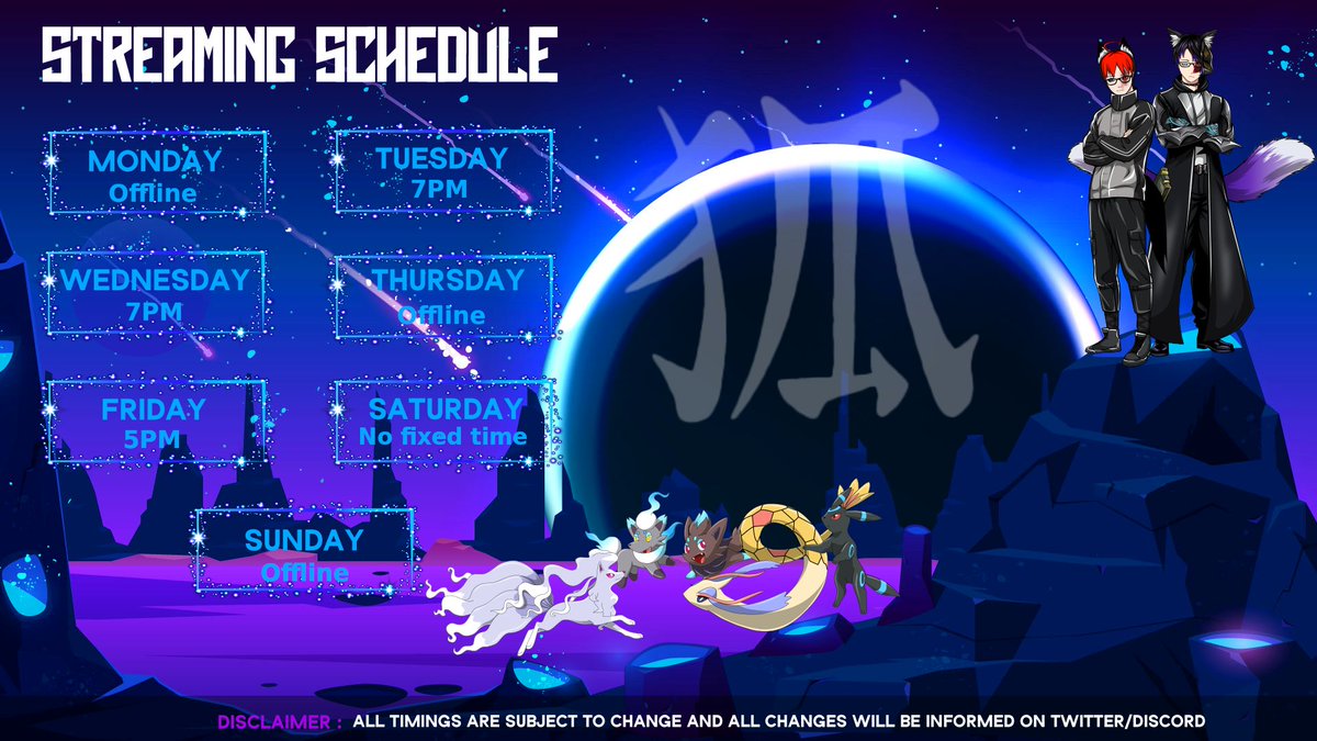 Weekly Stream Scheduel from 02.03 - 08.03.2026. All times in CET/Wöchentlicher Streamplan vom 02.03 - 08.03.2026 Alle Zeiten in Zentral Europäischer Zeit.

twitch.tv/fate_shorai_vt