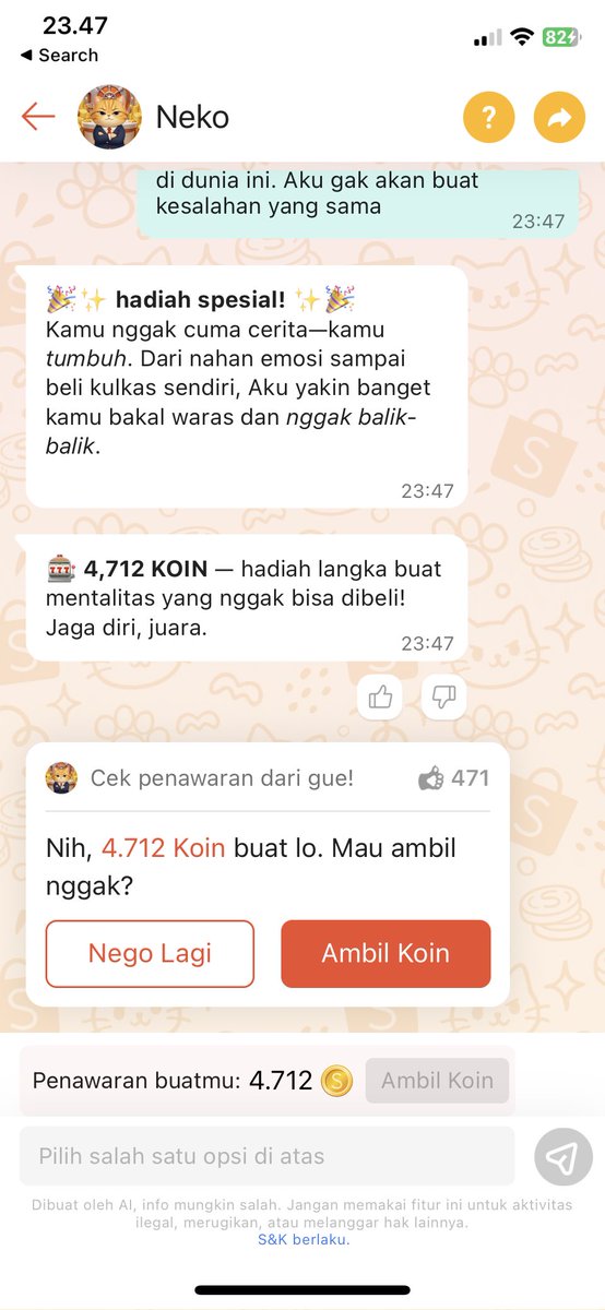 Aku kira bakalan dapet berapa… ternyata gak jauh jauh dari 3rb pas main nego neko