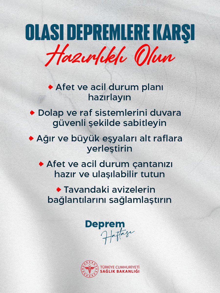 Olası Depremlere Karşı Hazırlıklı Olun❗️

#DepremHaftası