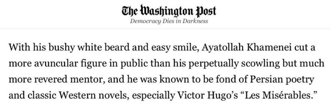 You can’t hate legacy media enough.

Washington Post delivers a romantic eulogy for the monster who declared teen girls should be raped before execution.

The monster who executed peaceful protesters by hanging them in front of their families.

 This is sick.
