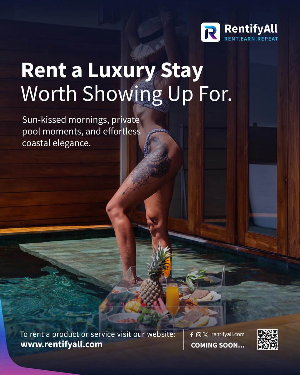 RentifyAll's tweet photo. Rent a luxury stay to unwind from the hustle and buzzle. Enjoy sun-kissed mornings, private pool moments and effortless coastal elegance.
#RentifyAll
#RentEarnRepeat
#RentAnythingAnywhere https://t.co/axZwgzNoij