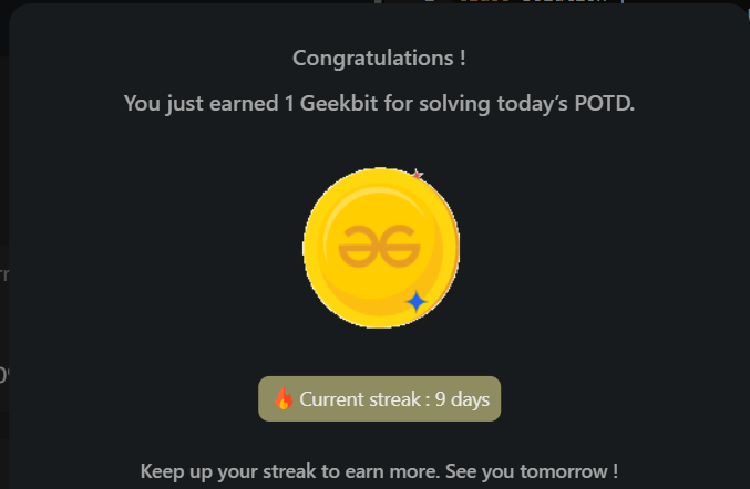 PawanRoy001's tweet photo. 60 Days POTD Challenge Powered By NPCI   
Day 9 POTD
@geeksforgeeks
@NPCI_NPCI
#geekstreak60 
#npci https://t.co/AwfwLjAXbw