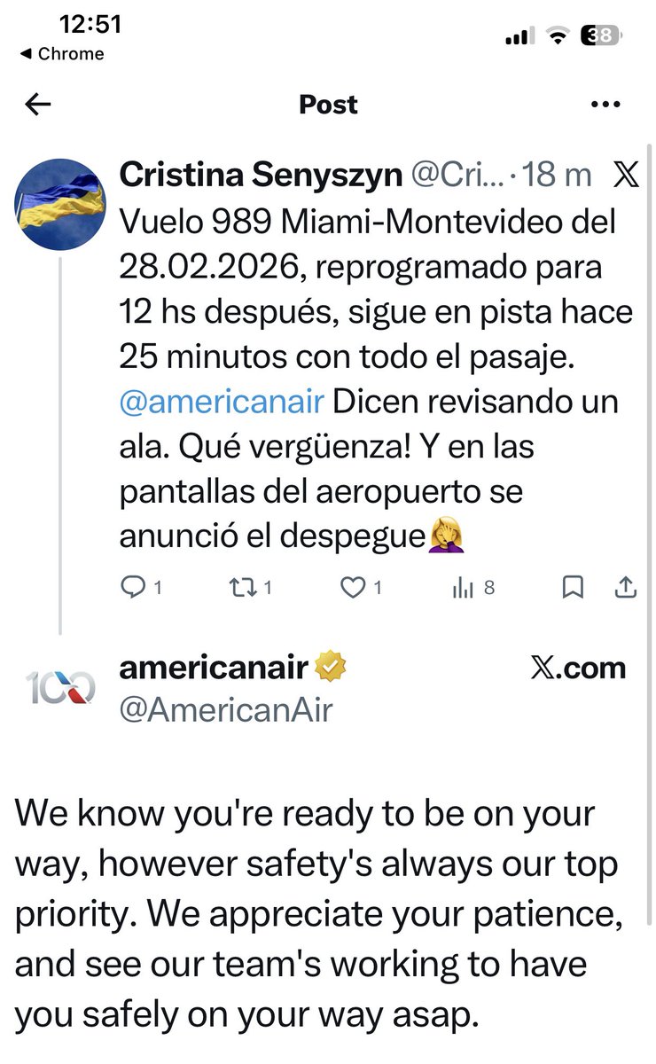 CrisSenyszyn's tweet photo. @AmericanAir https://t.co/zIU9AINL6Q