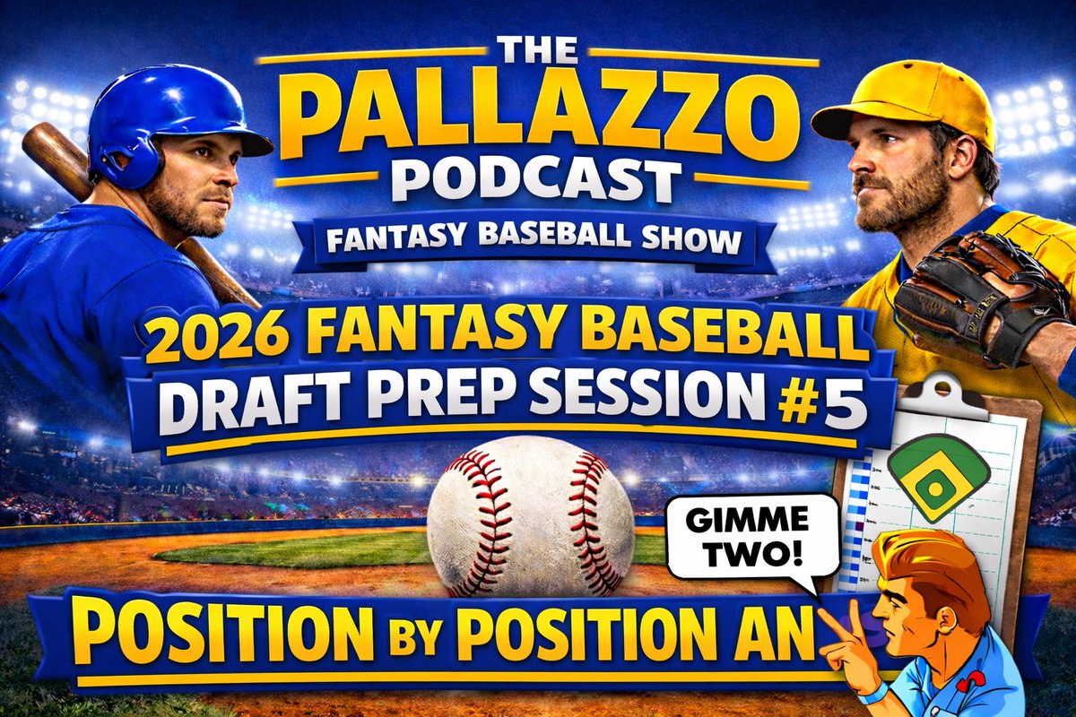 Pallazzopodcast's tweet photo. We will be LIVE at 1PM EST Sunday for Session #5 of our 2026 #FantasyBaseball draft prep! Join @_MikeVA @BrittonAllan & @mjgovier as they go through each position for better or for worse. #MLB #Gimme2
https://t.co/0fQsHZGXhk https://t.co/CS8t2VaqAh
