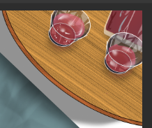 頑張ってみたけど多分あんまり意味がねぇ……
小さめのテーブルの上にあるお酒が注がれたガラスのコップ、的なものを描きたかったんじゃ……