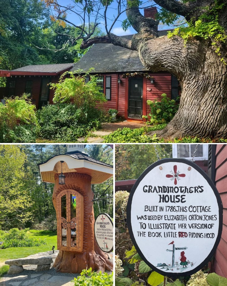 In the small town of Mason New Hampshire exists Pickity Place.  

The bright red 1786 cottage can be found at the end of a quiet dirt road. This cottage was the inspiration for the original Little Red Riding Hood storybook illustrations. Step inside for a cozy five-course lunch
