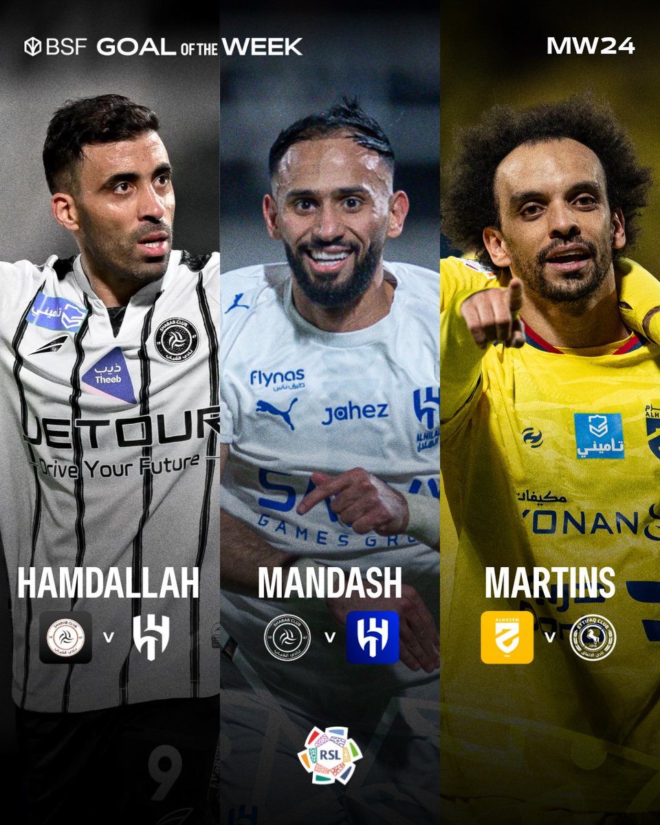 عبدالرزاق حمدالله 🇲🇦
فابيو مارتينز 🇵🇹
سلطان مندش 🇸🇦

أيهم يستحق الفوز بجائزة #هدف_الأسبوع_BSF للجولة 24 المقدمة من البنك السعودي الفرنسي <a href="/BSF_sa/">BSF</a>؟ 🤔🏆

صوت الآن من هُنا ⬇️

🔗  Spl.com.sa/ar/vote

#دوري_روشن_السعودي | #للجماهير