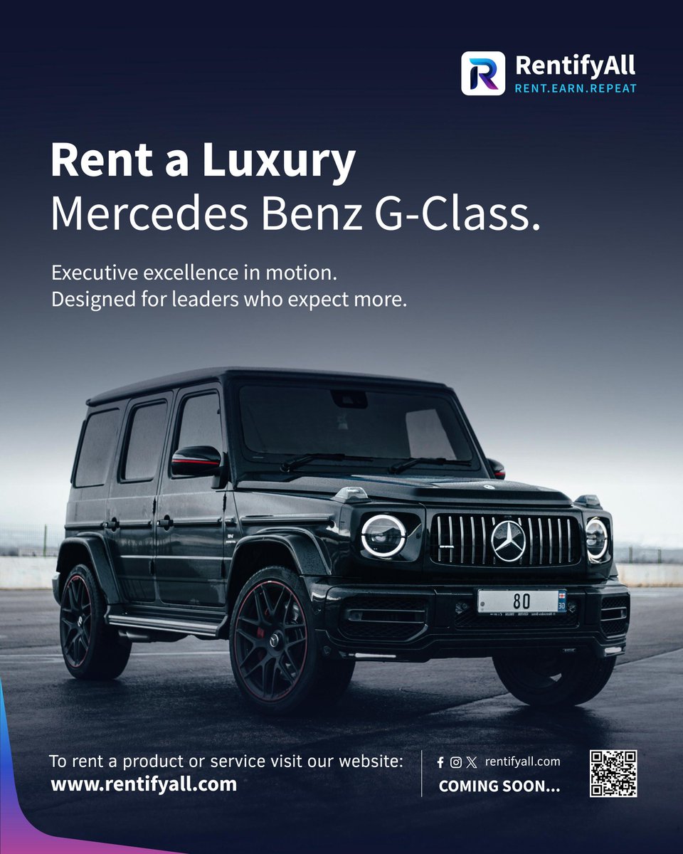 RentifyAll's tweet photo. Rent a luxury mercedes benz G Wagon. Executive excellence in motion designed for leaders who expect more.
#RentifyAll
#RentEarnRepeat
#RentAnythingAnywhere https://t.co/6k3gJtCRWc