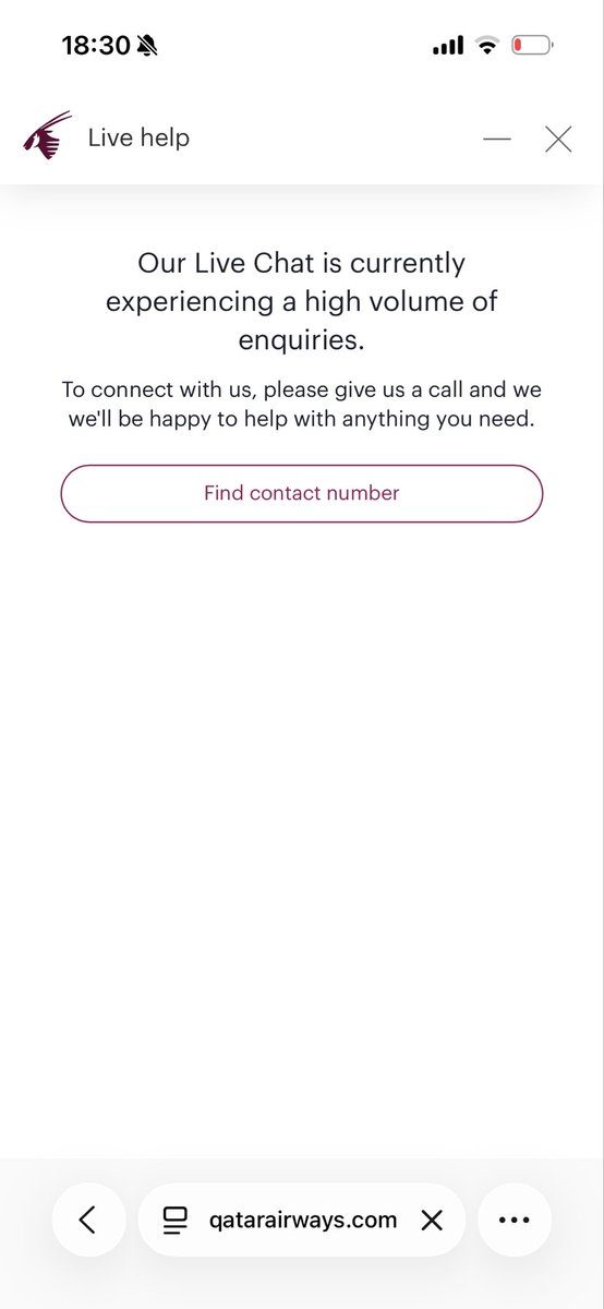 ruuchan_0815's tweet photo. @qatarairways I received an email stating that my flight tomorrow has been canceled However, when I try to change my flight, the chat keeps redirecting me to this screen
I have also already sent a direct message but I have not received any response yet
Could you please assist me? https://t.co/RpJUk5DgWQ