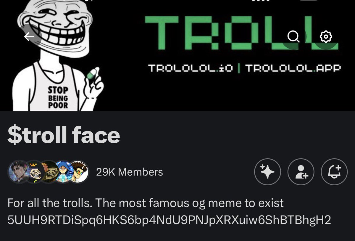 29,000 Trolls  💥 

Lately some crybabies had a problem with the culture TROLOLOL get the f over here and see for yourself. 

The most relentless, UNSTOPPABLE community to ever exist online, standing with THE FACE OF INTERNET CULTURE. 

LFG $TROLL GANGGGGG 💚💚💚