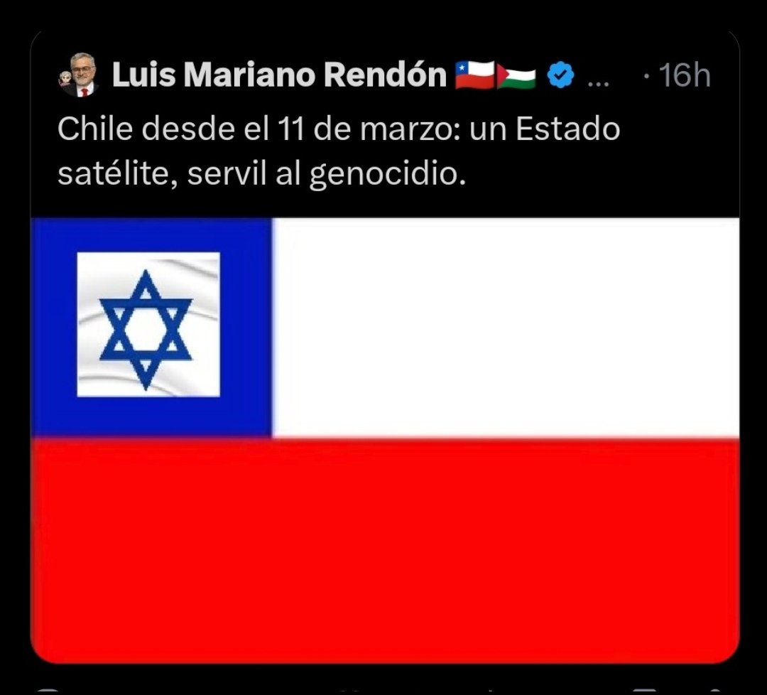 Con esta imagen de la bandera de Chile, Rendón te harán una querella criminal.  Que así sea, porque eres una víbora, te escandalisas por el escudo nacional en una banda presidencial legítimo y te atreves ultrajar nuestra bandera,
#KastChileEstaContigo
<a href="/lmrendon/">Luis Mariano Rendón 🇨🇱🇵🇸</a> <a href="/agustinromerole/">Agustín Romero Diputado🖐 🇨🇱</a>