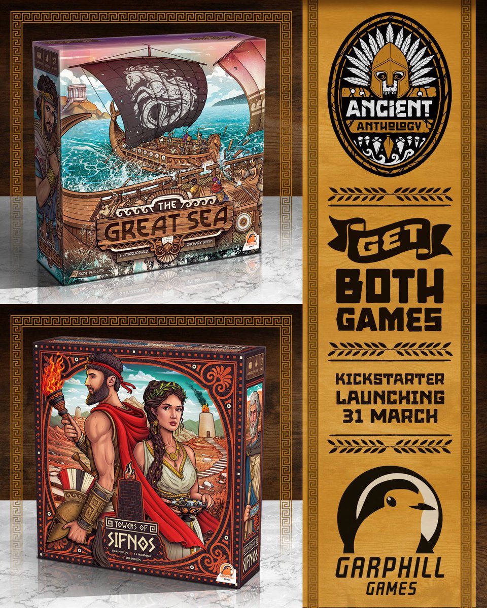 The date is set! Join us on the 31st of March to bring these two new Ancient Anthology titles to your table! 🔥

Don't miss it! Click the "Notify me on launch" button at garphill.com/ancient