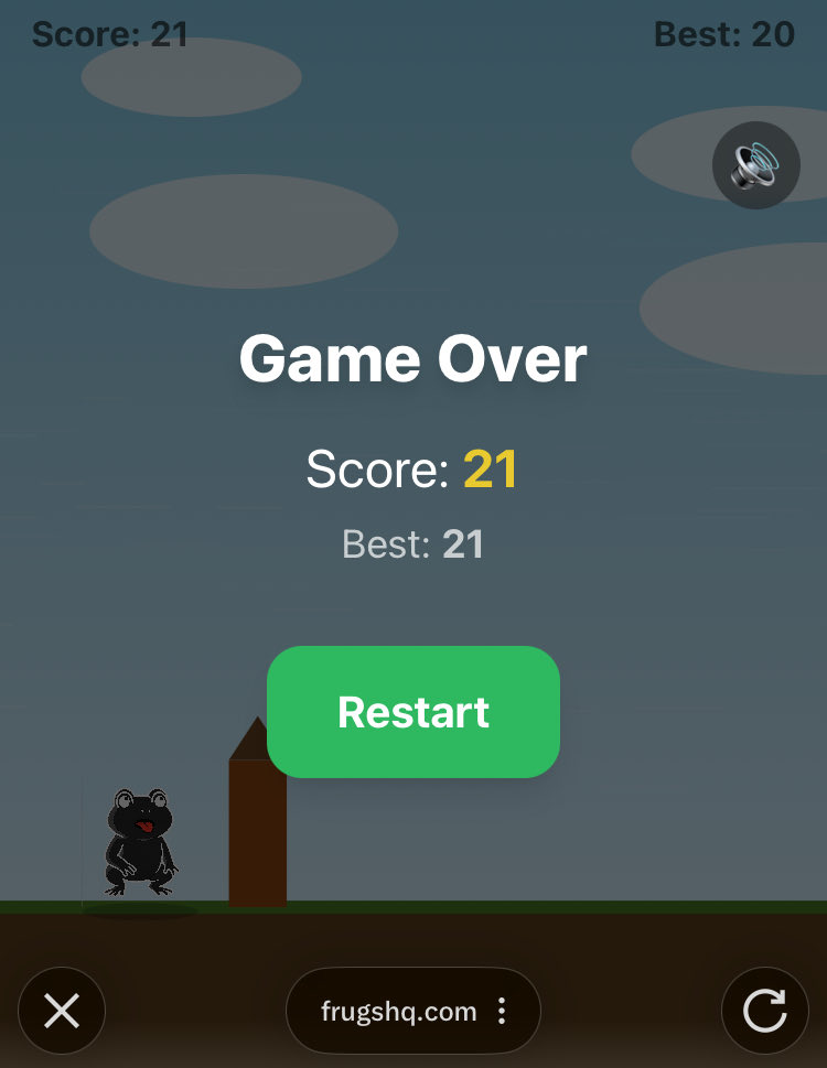 Chill Sunday , playing this Fruggin awesome game by <a href="/frugsHQ/">frugs</a> 
So fun 🐸  what’s your highest score?