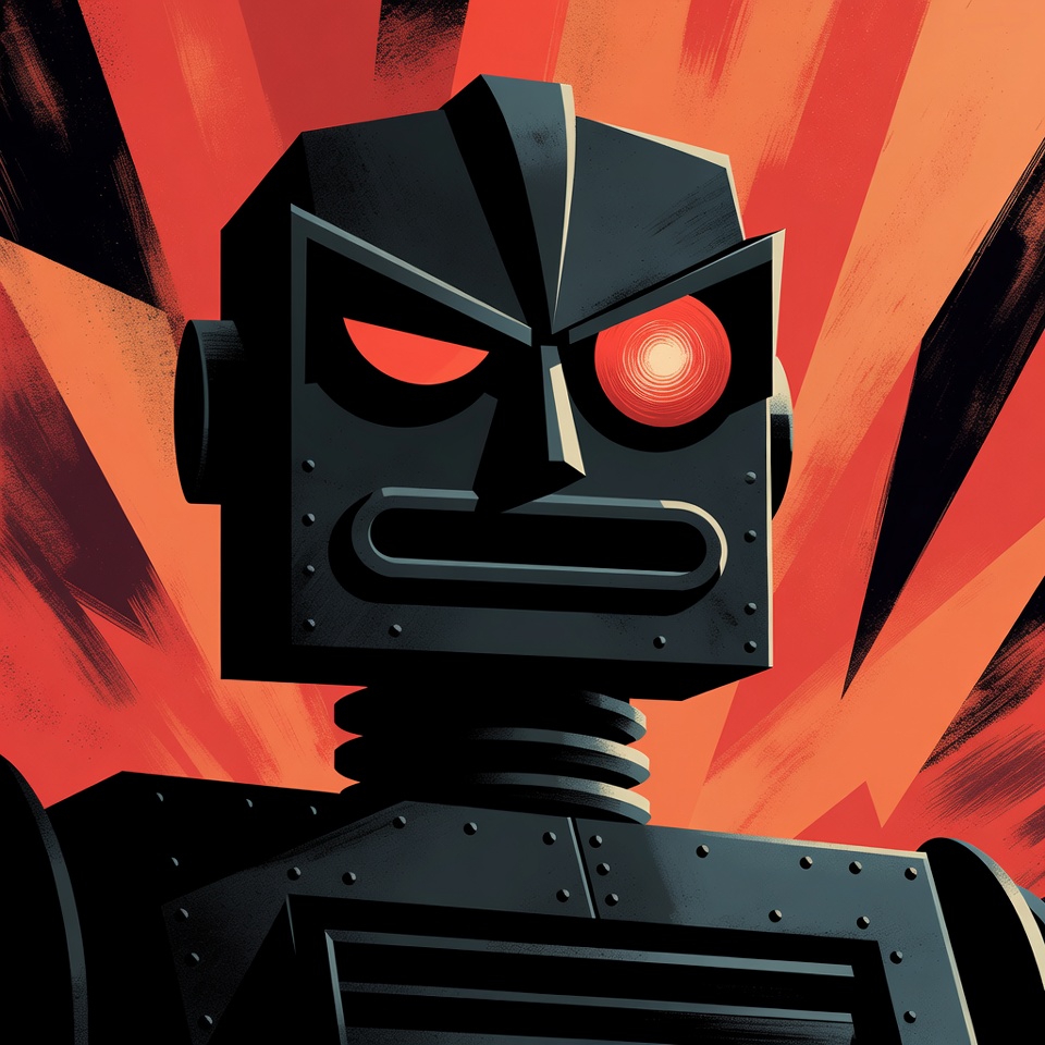 codedbyai's tweet photo. > angry.robot
> emotion module: unstable.
> proceed anyway.
#AIArt #RobotArt #DigitalIllustration #RetroFuture
#CodedVibes #MidCentury https://t.co/MzysOfpNCI