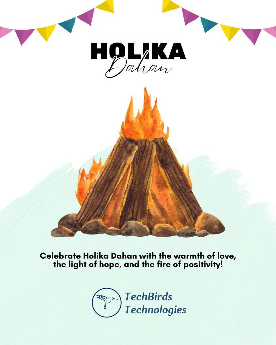 TechBirds1's tweet photo. Wishing everyone a joyous Holika Dahan and vibrant Holi! 🌈✨ Let's celebrate with a tech twist this year through virtual gatherings, digital art, or e-greetings. May your life be as colorful as the pixels on your screen! #TechHoli #DigitalColors #HappyHoli https://t.co/O074j4zaXy