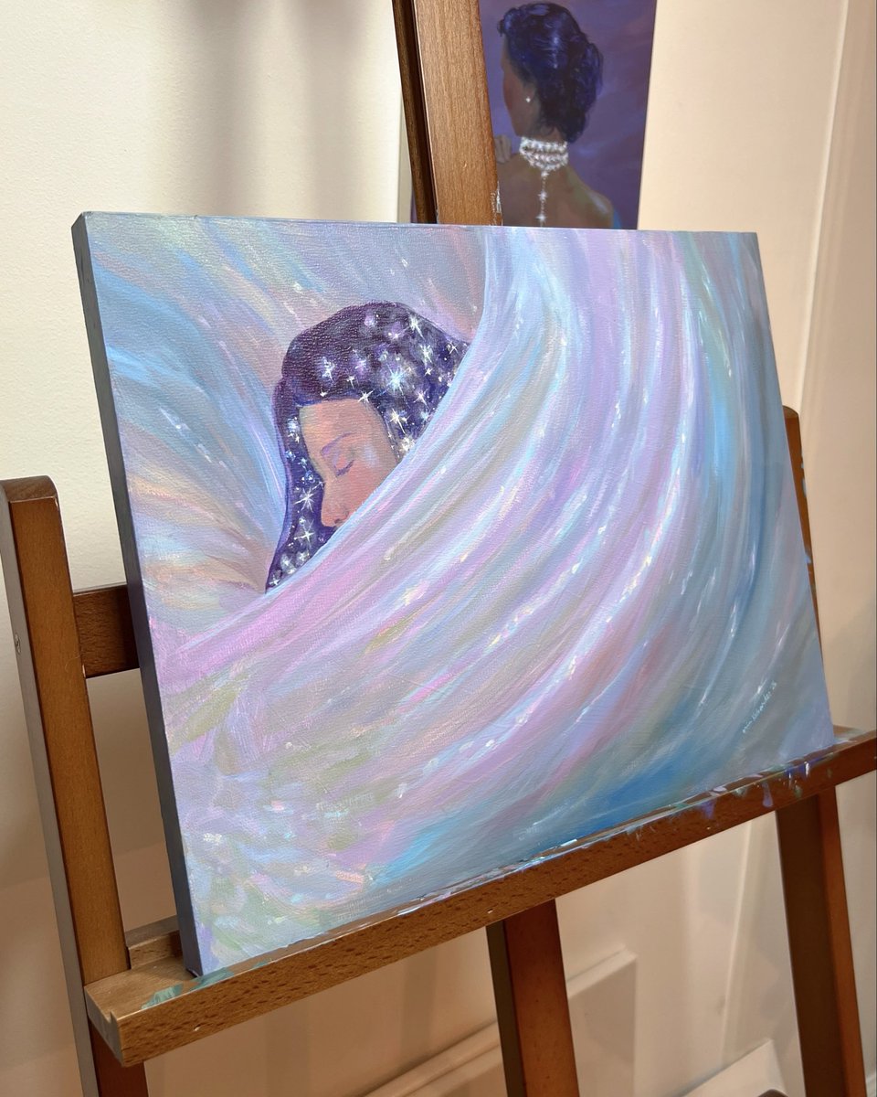 erinkatearcher's tweet photo. “Come. It’s morning.
Let me brush the stars
From your hair”

Sappho to Erinna, Noelle Kocot

'brush the stars from your hair' 14x11" painted in acrylic on panel.

#womanartist #traditionalart #whimsical #ethereal #pearl https://t.co/POXEgMDDZI