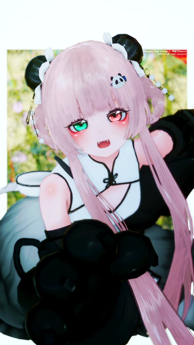 おはようございます☀︎
今まででいちばん納得いった🐼ちゃんできた！✨

ちゃんとお腹は白くて手足は黒く出来たし……
目元はアイライン足して目の周りの黒っぽい感じを表現しました🖤✨
しばらくこれを超える🐼ちゃんできない気がする！笑

#PSO2NGS_SS