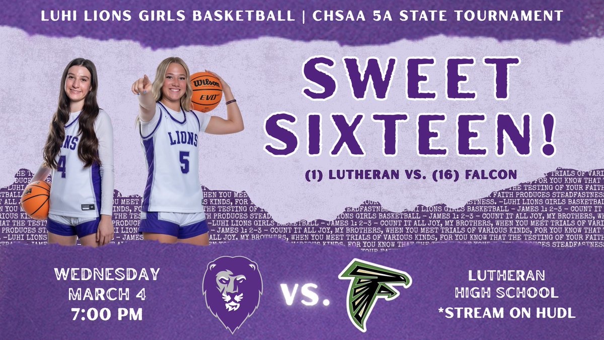 🏀 Sweet Sixteen STATE GAME DAY for Girls Basketball!! 
🗓️ Wednesday, March 4th
⏰ 7:00 PM
(1) Lutheran) VS. (16) Falcon
*CHSAA 5A State Tournament* 
📍Lutheran High School
🎟️ Cashless Gate | $7 Students/Seniors | $10 Adults 
🎥 Stream on Hudl for $10: fan.hudl.com/usa/co/parker/…
🔗