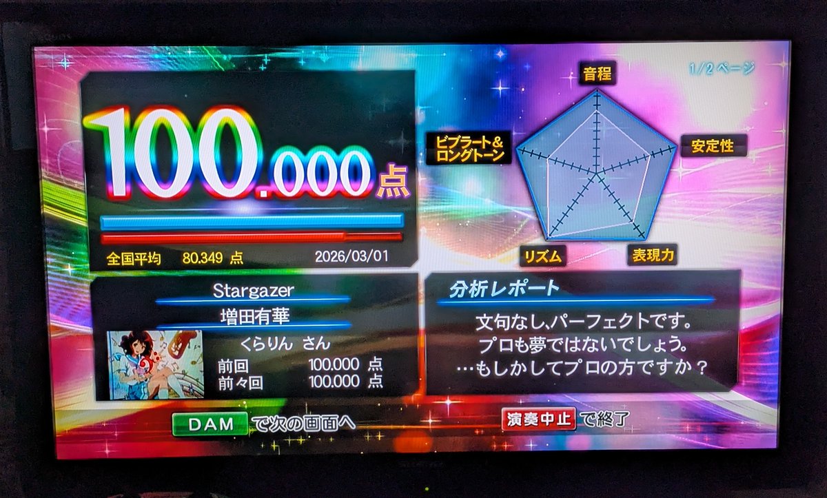 CLAUDIO258369's tweet photo. 新規1
・StarRingChild / Aimer
  (機動戦士ガンダムUC ep7)
・DAYBREAK'S BELL / L'Arc～en～Ciel
  (機動戦士ガンダム00)
・Stargazer / 増田有華
  (一騎当千 XTREME XECUTOR)
・仮面ライダーBLACK RX / 宮内タカユキ

珍しく2%が2曲ありました https://t.co/rmB6ebyA8F