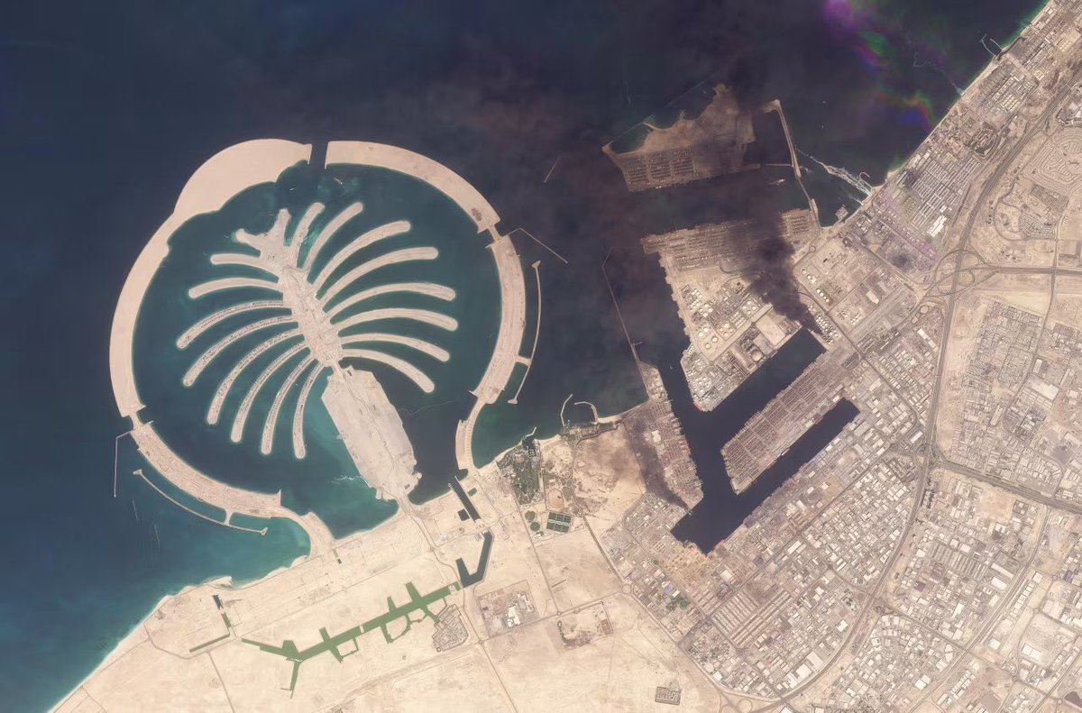 bayraktar_1love's tweet photo. Today’s satellite imagery of Dubai shows the impact sites of Iranian strikes https://t.co/qoyRbDvxZm