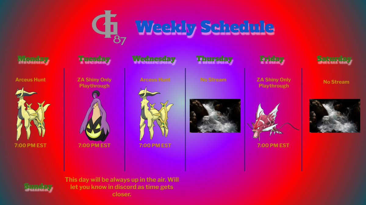 Schedule for next week is ready. Come enjoy some fun and come hang with us a bit! #Shinies #Pokemon #letsgo

twitch.tv/gamingink87
tiktok.com/@gamingink87?l…
youtube.com/@gamingink87

Hope you all have an amazing day!