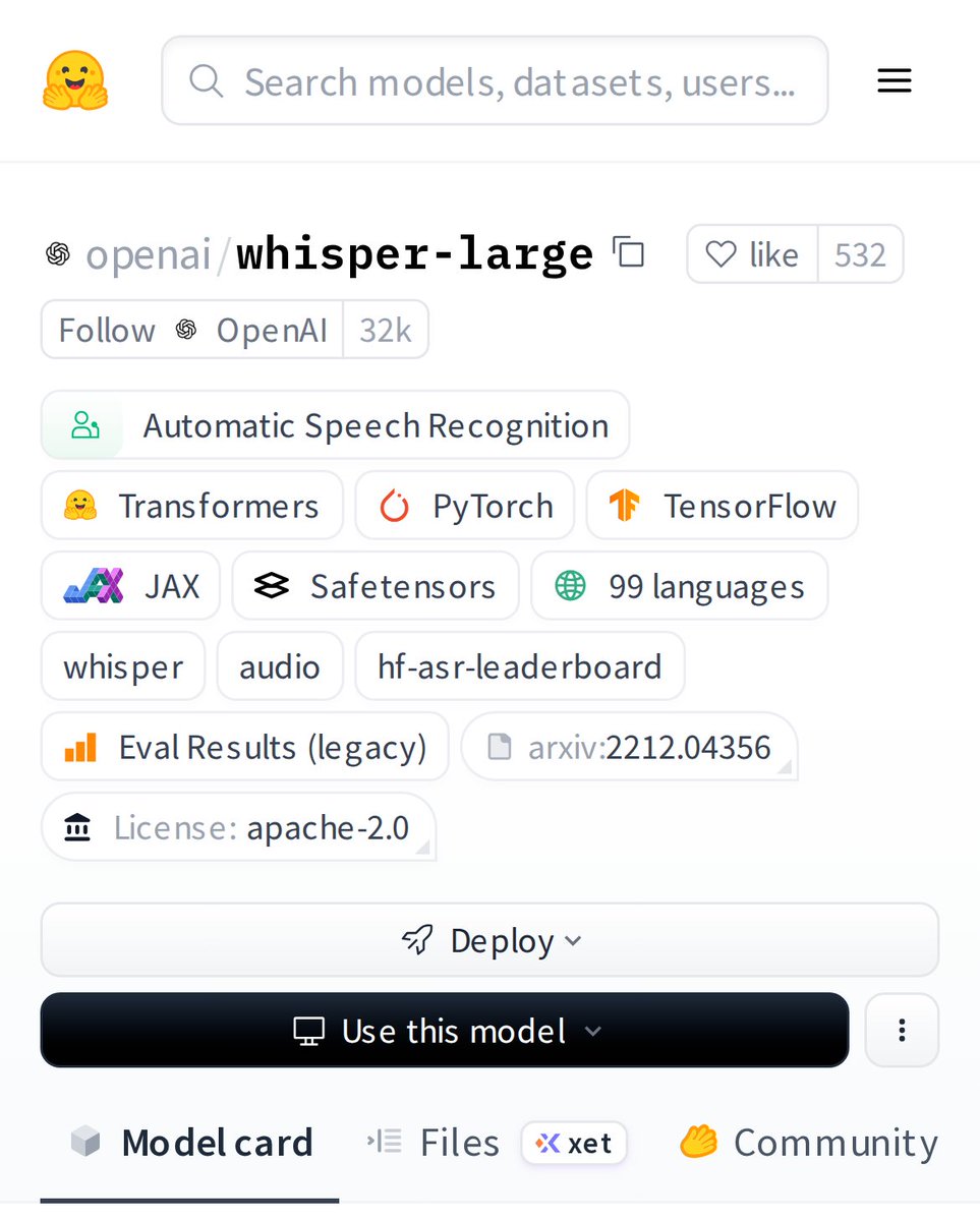 HuggingModels's tweet photo. Ever wished you could transcribe audio with near-human accuracy? Meet Whisper-Large, a breakthrough in automatic speech recognition. This open-source model turns spoken words into text across 99 languages, and it's changing how we interact with audio content. https://t.co/9aILZx1dBb