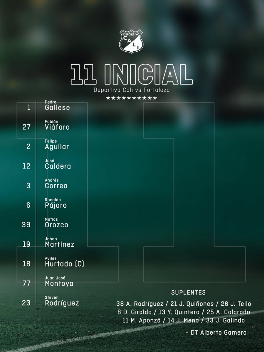 📃¡Lista la nómina titular!
Hoy salimos a dejarlo todo frente a Fortaleza.🇳🇬

#VamosCali