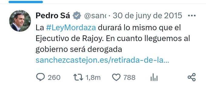 Accountable2019's tweet photo. El PP usó la ley mordaza 35 meses.
El PSOE hoy cumple 93 meses.
Y la amplió. https://t.co/yDDNLQTfHf