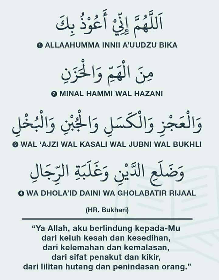 zafranmustafa's tweet photo. Doa untuk:

1) Bebanan hutang
2) Lemah semangat, gelisah jiwa &amp; malas
3) Rasa sedih &amp; takut
4) Tiada keyakinan diri
5) Selalu ditindas, dipermainkan &amp; diperlekeh

Doa ni mustajab, cuma ramai yang tak tahu cara amal.

Dibaca 3 kali waktu pagi &amp; petang. Selepas solat Subuh &amp; Asar. https://t.co/FtPrl7Lmy4