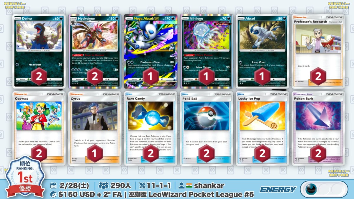 🌏 ポケポケ 大会結果｜2/28(土) 🌏 290人参加の大会で『毒軸