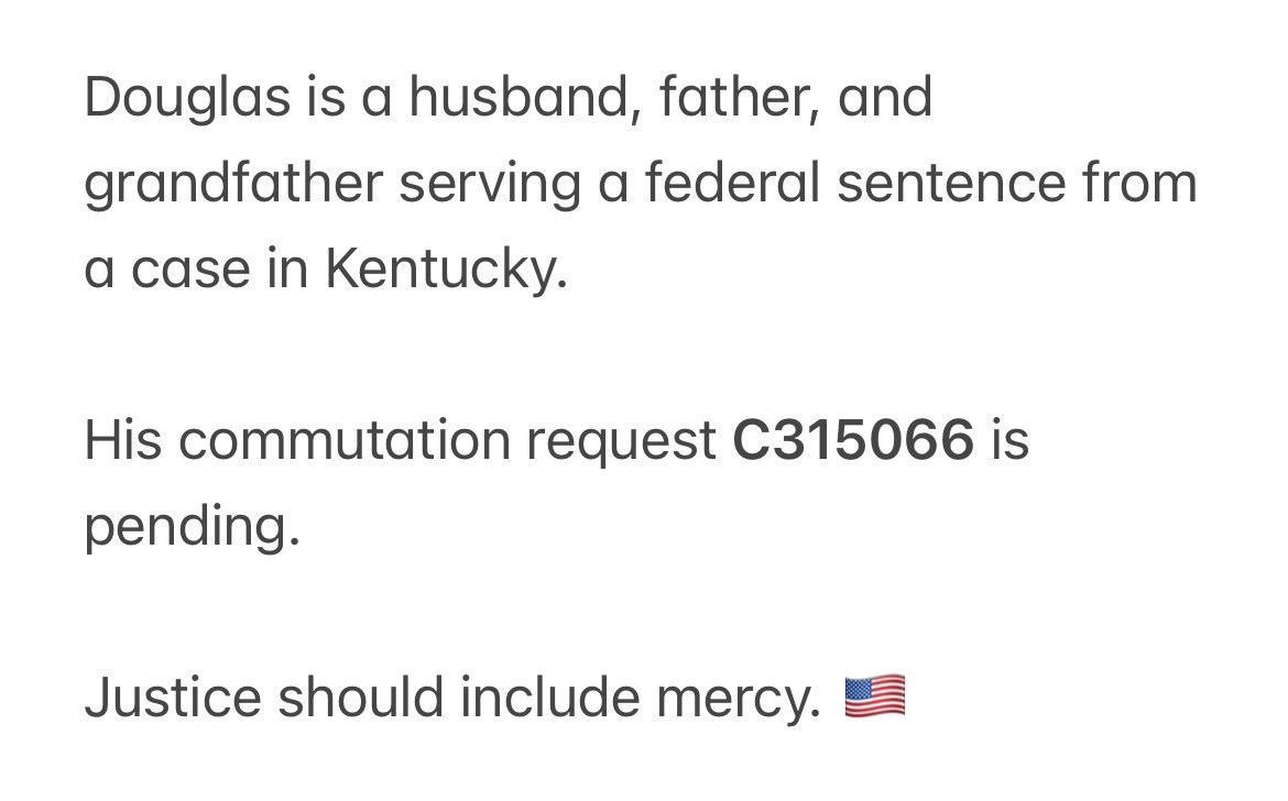 Justice4Douglas's tweet photo. We’re asking for support, awareness, and fairness. #SupportDouglas

@POTUS @EagleEdMartin @counswarrington @GraziellaPastor 
@MichaelRCaputo @thetargetedshow 
@DiamondandSilk @PeterTicktin @AliceMarieFree @Weaponization #JusticeForDougVance #WeaponizedDOJ #Clemency2026 https://t.co/XiNxtzBMzl