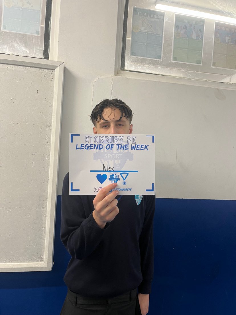 EtonburyPE's tweet photo. Our KS4 Legend of the Week has been awarded to,
💙⭐ Alex ⭐💙

For responding brilliantly to feedback in BTEC Sport and fully embracing Flag Football 🏈👏 A fantastic example of progress through effort and attitude!

@EtonburyAcademy
#ETAWay #KS4 #TeamETA https://t.co/pADqGKkIaX