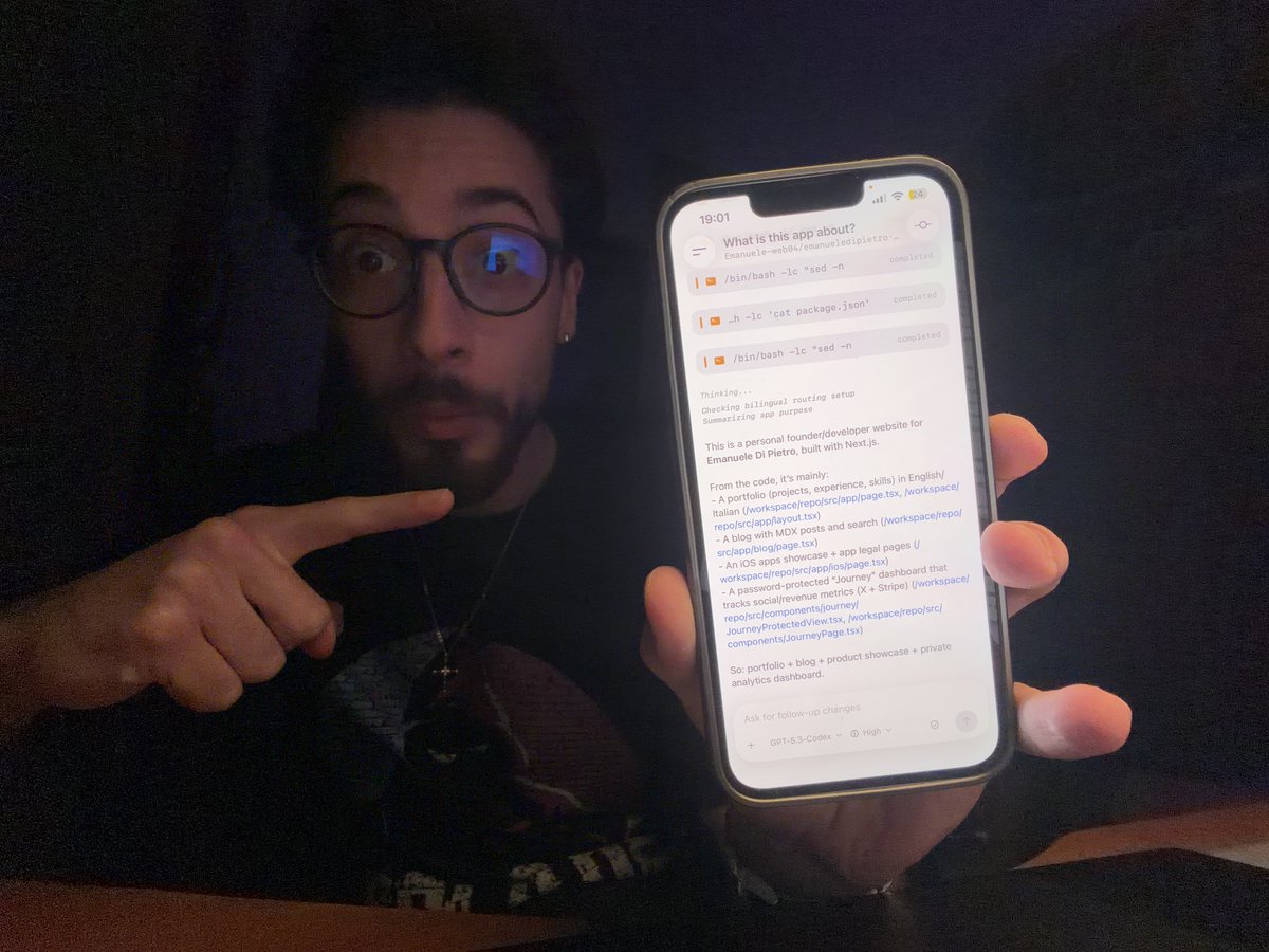 emanueledpt's tweet photo. Excited to finally announce that I'm building Codex for mobile: Phodex!

A native iOS client for Codex.

It runs 24/7 so that your Mac doesn't need to be on

Unlike the Codex cloud app, responses stream in real time instead of coming back in one block.

Built on Codex app-server

Launching this week 🫡