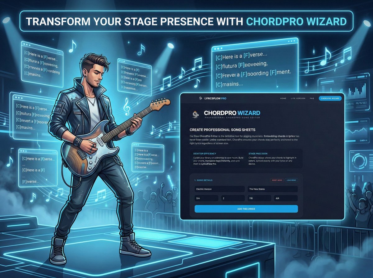 SongwriterAndy's tweet photo. MUSICIANS! Stop fighting with song text formatting.
The #ChordPro Wizard is the ultimate FREE lyrics+chords editor
✅ Chords never slip
✅ Create songs in minutes
✅ 1-Click Transpose
✅ Export: .txt, .cho, or PDF
https://t.co/SWdy1W1B2I

#SongCharts #LyricsTeleprompter https://t.co/IiyM7kXb7o