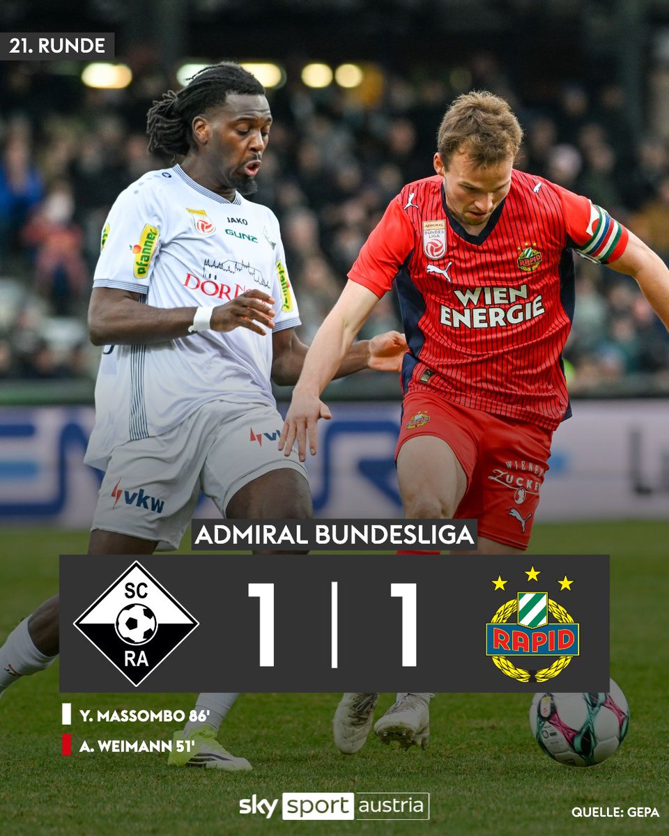 SkySportAustria's tweet photo. Der @skrapid verpasst aufgrund des späten @SCRAltach-Treffers den vorzeitigen Einzug in die Meistergruppe! #SkyBuliAT #ALTSCR
https://t.co/nLR7GMCfkQ https://t.co/r09t4flrk2