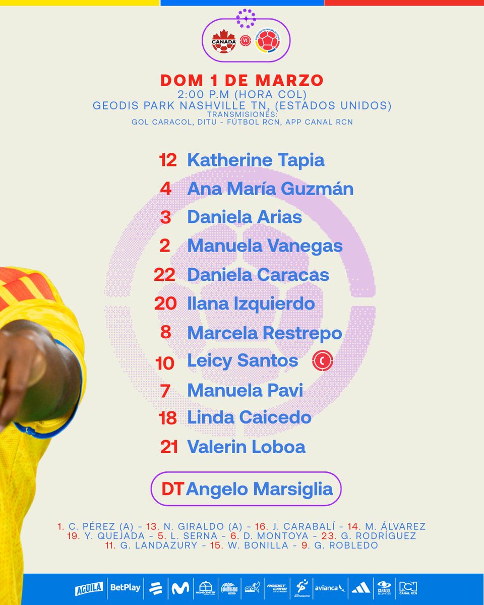 🚨 𝗧𝗜𝗧𝗨𝗟𝗔𝗥

Así formará nuestra Selección Colombia Femenina de Mayores para enfrentar a 🇨🇦 en su debut en la SheBelieves Cup 2026.

#LaSeleNosUne🇨🇴