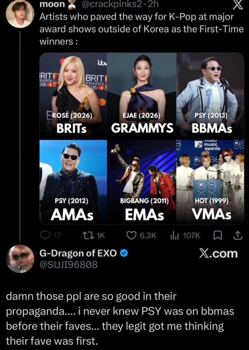 “ I didn’t know xyz won a BBMA” 

kpop fans once again proving that paving the way is not about who did it first, but about who made actual impact