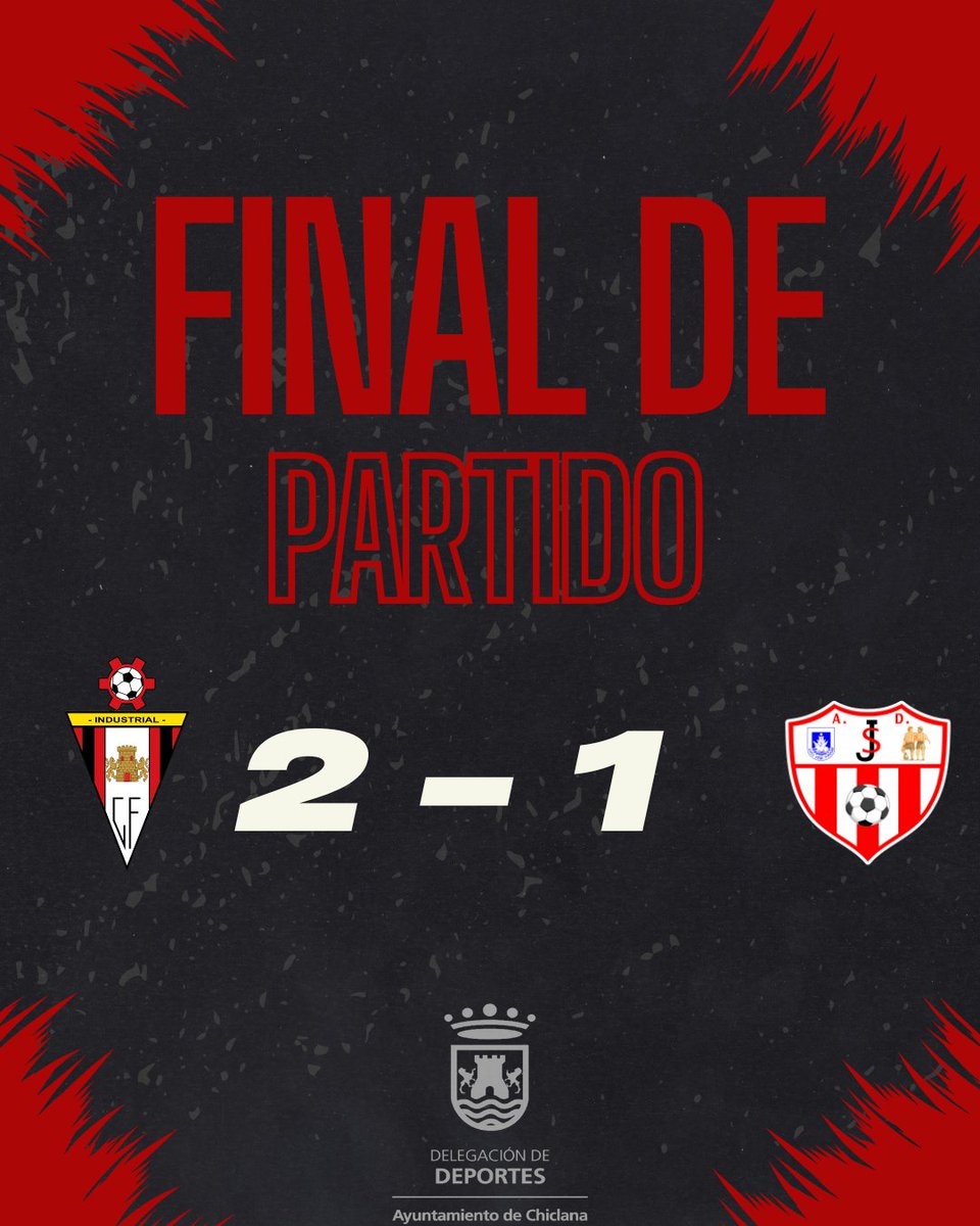 SIISISISISIISISI FINALLLLLL DEL PARTIDOOOO 
+3 ✅

Chiclana Industrial CF 2️⃣ 
Juventud Sanluqueña 1️⃣

Enrique ⚽
Adri ⚽

🏟️ HEMOS GANADO TODOS JUNTOS 🏟️