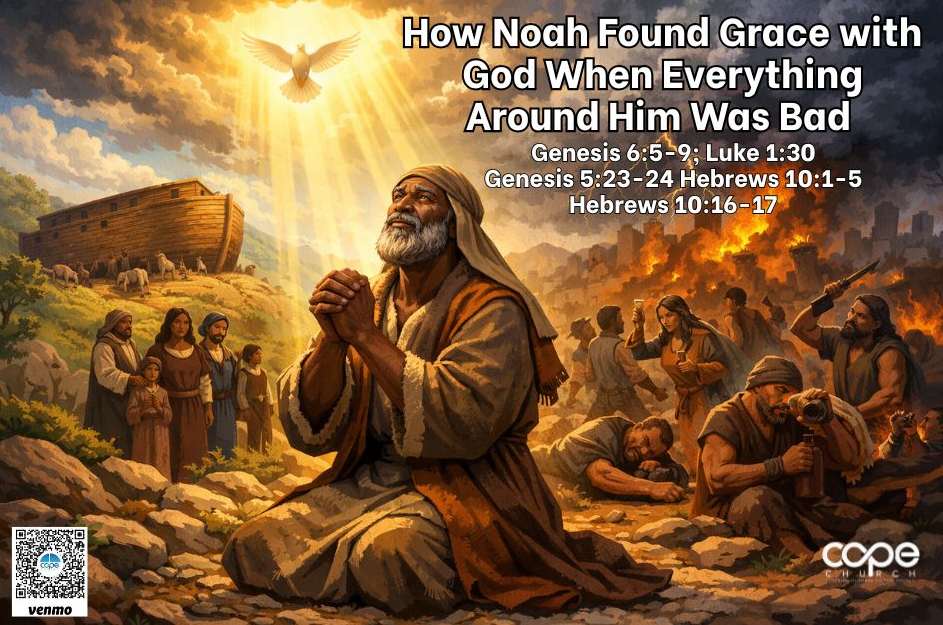 COPEChurch's tweet photo. How Noah Found Grace with God When Everything Around Him Was Bad
Genesis 6:5-9; Luke 1:30; Genesis 5:23-24; Hebrews 10:1-5; Hebrews 10:16-17

Vemo: @COPEChurch

Watch today’s sermon on our Facebook page, link in bio https://t.co/7NbtNmdPZZ